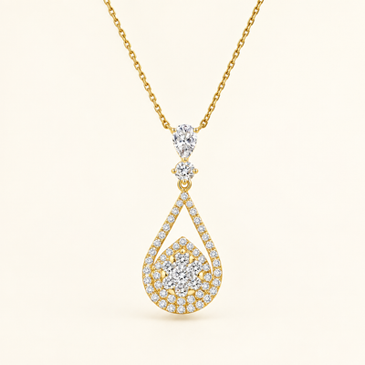 Pear Lab Grown Diamond Pendant Necklace, 18K Gold