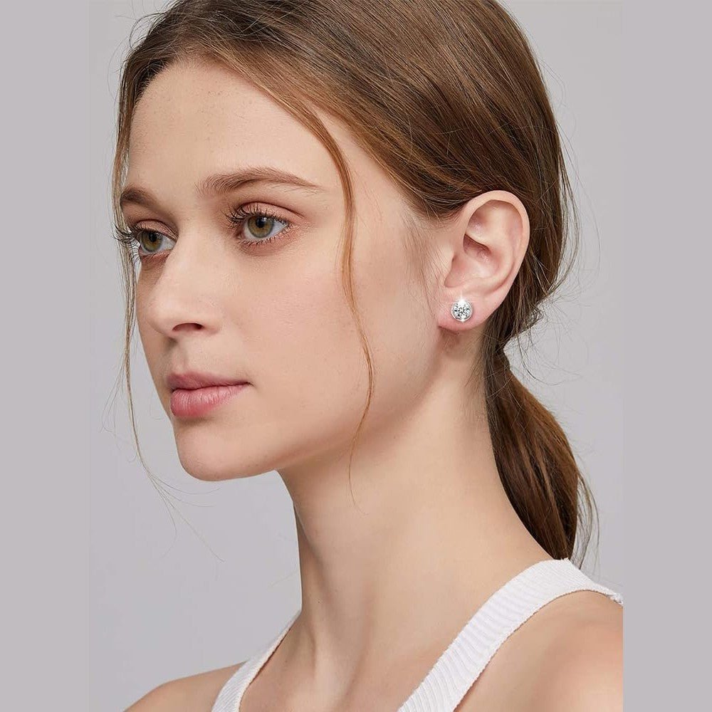 Lab Grown Diamond Stud Earrings, 1 - 2 Carat D Color VVS1 Clarity, Hypoallergenic 925 Sterling Silver with 18K Gold Plating - Future Jewelry