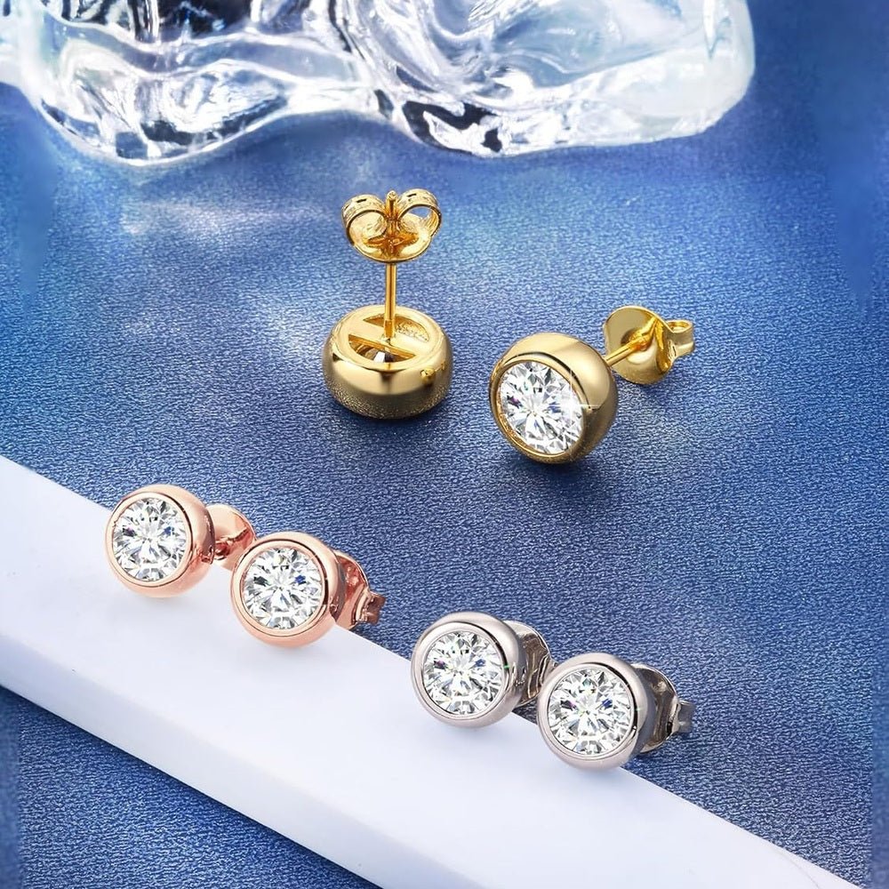 Lab Grown Diamond Stud Earrings, 1 - 2 Carat D Color VVS1 Clarity, Hypoallergenic 925 Sterling Silver with 18K Gold Plating - Future Jewelry