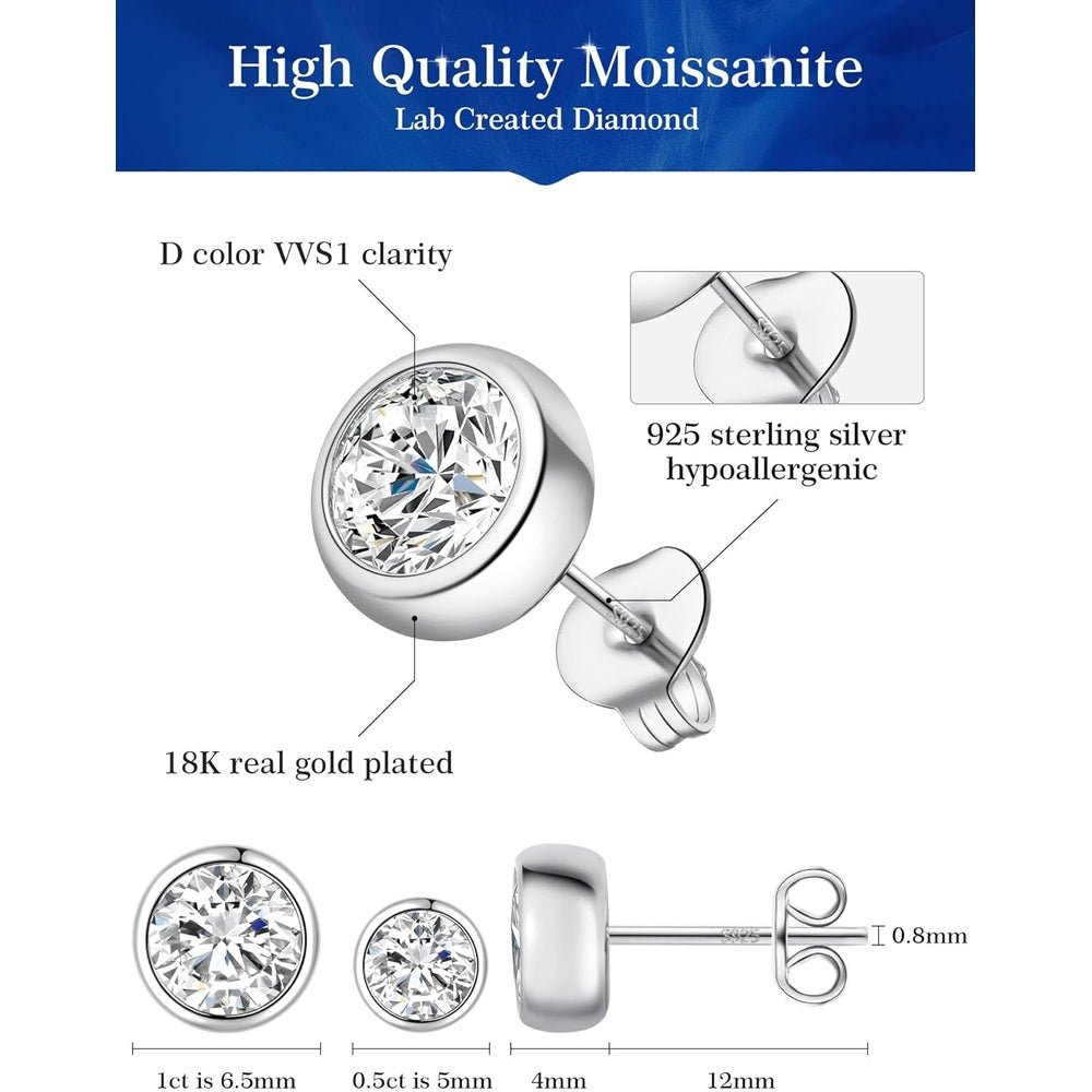 Lab Grown Diamond Stud Earrings, 1 - 2 Carat D Color VVS1 Clarity, Hypoallergenic 925 Sterling Silver with 18K Gold Plating - Future Jewelry