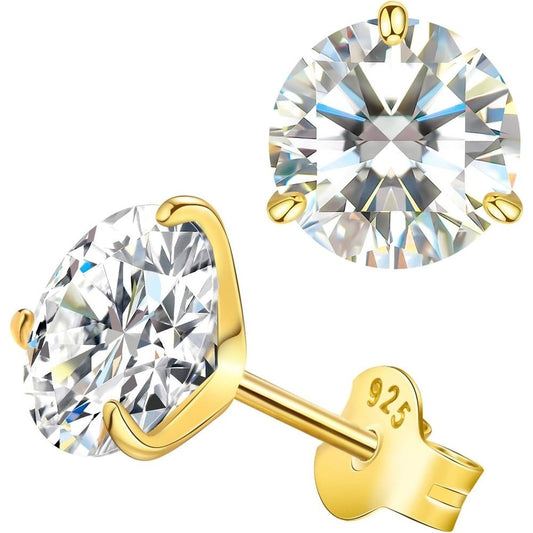 Lab Grown Diamond Stud Earrings for Women, Gold Vermeil 925 Sterling Silver Lab Created Diamond Studs Solitaire Earrings Jewelry - Future Jewelry