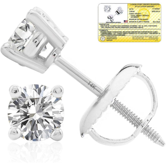 Lab Grown Diamond Stud Earrings IGI Certified 14K Gold - Future Jewelry