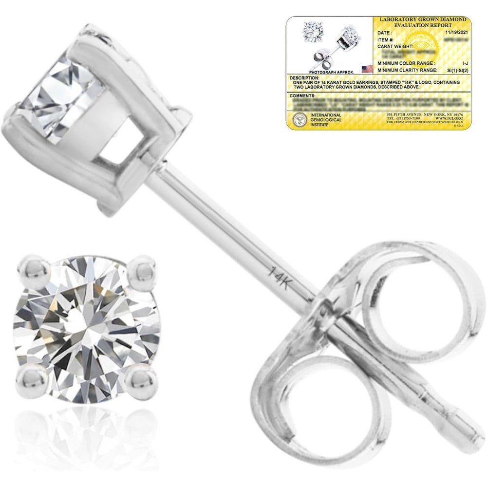 Lab Grown Diamond Stud Earrings IGI Certified 14K Gold - Future Jewelry
