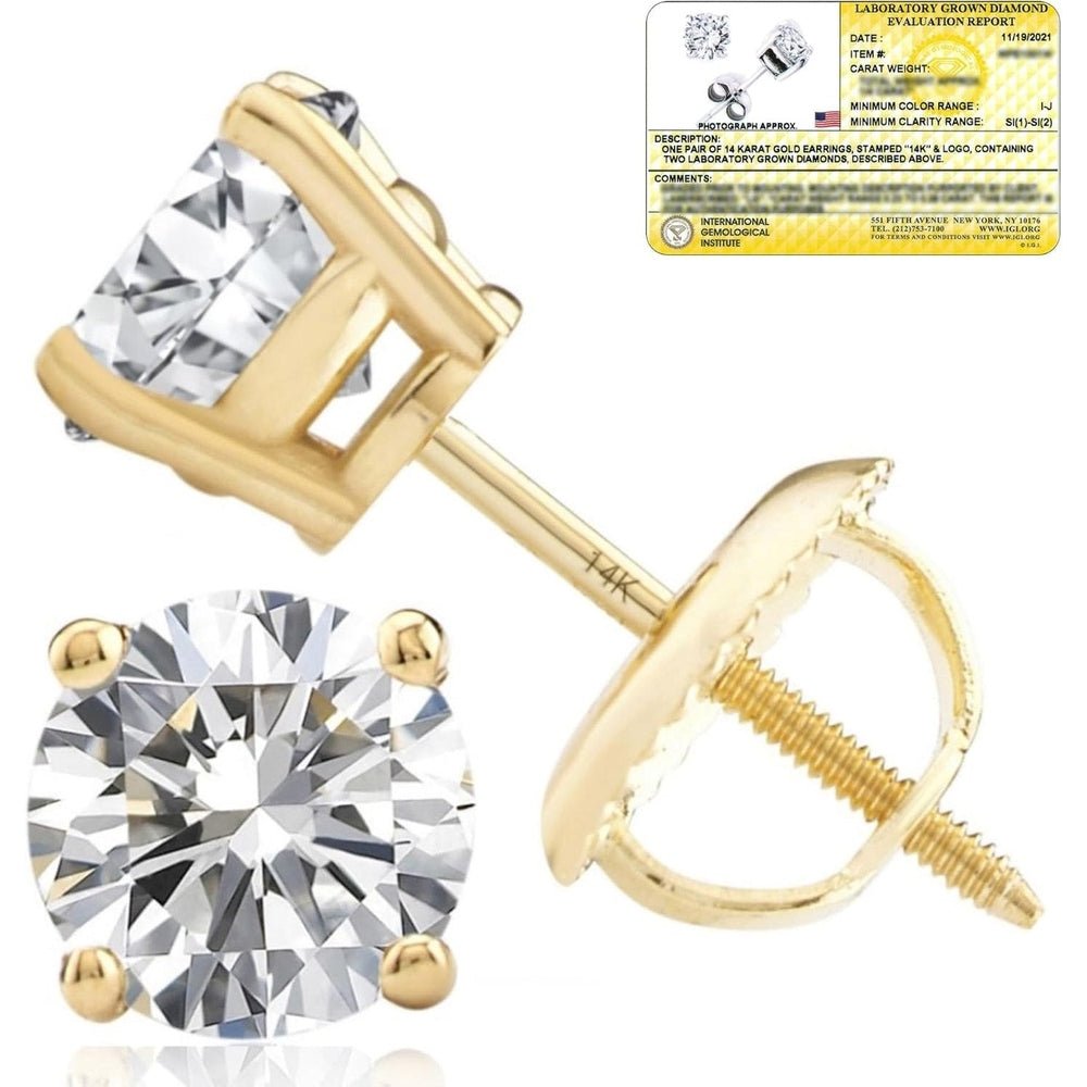 Lab Grown Diamond Stud Earrings IGI Certified 14K Gold - Future Jewelry