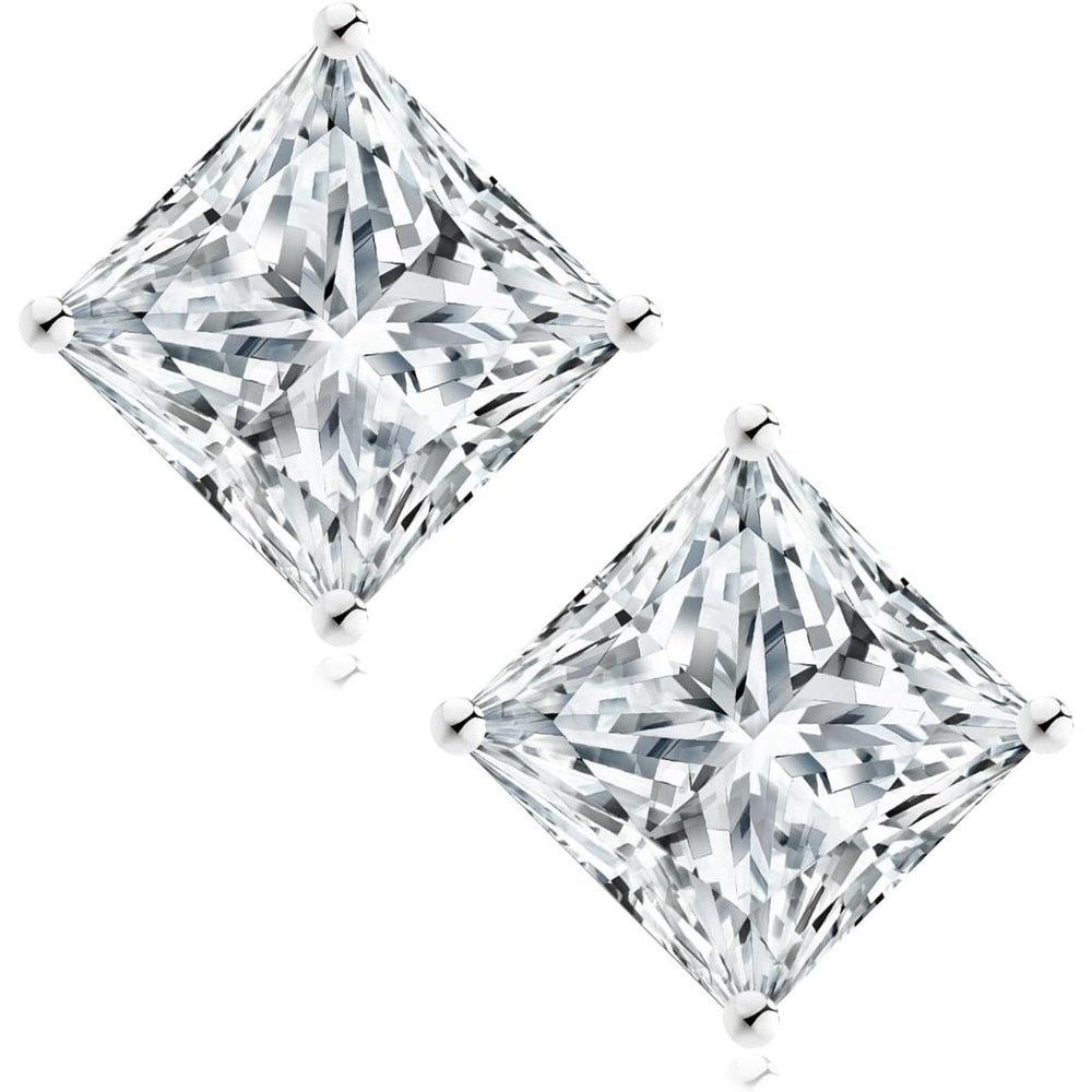 Lab Grown Diamond Studs Earrings for Women, 925 Sterling Silver D Color VVS1, Lab Created Princess Cut Diamond White Gold Plated Earring, 0.6ct - 2ct Brilliant Jewelry Gift For Her - Future Jewelry