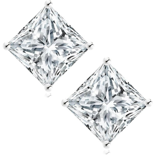 Lab Grown Diamond Studs Earrings for Women, 925 Sterling Silver D Color VVS1, Lab Created Princess Cut Diamond White Gold Plated Earring, 0.6ct - 2ct Brilliant Jewelry Gift For Her - Future Jewelry