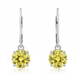 2 Carat Yellow Lab Grown Diamond Earrings, 14K White Gold