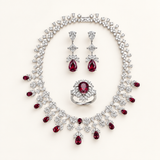 Lab Ruby and Lab Grown Diamond Jewelry Set, 14K White Gold