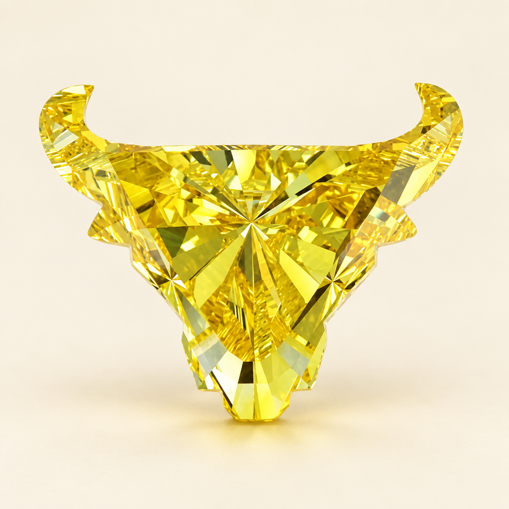 Laser-Cut Custom Fancy Yellow Lab Grown Diamond in Bull Head Shape - Future Jewelry