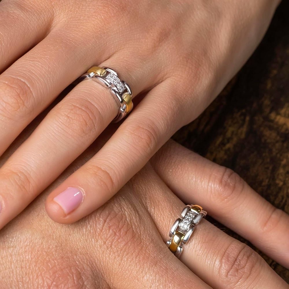 Men’s Lab Grown Diamond Wedding Band in Silver and Yellow Gold - Future Jewelry