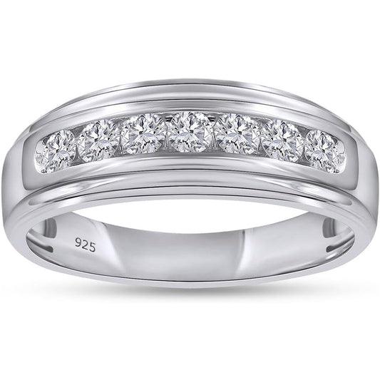 Men's Wedding Band Ring, 1/2 Carat Round Lab Grown Diamond Channel Set 7 - Stone Wedding Anniversary Band Ring - Future Jewelry