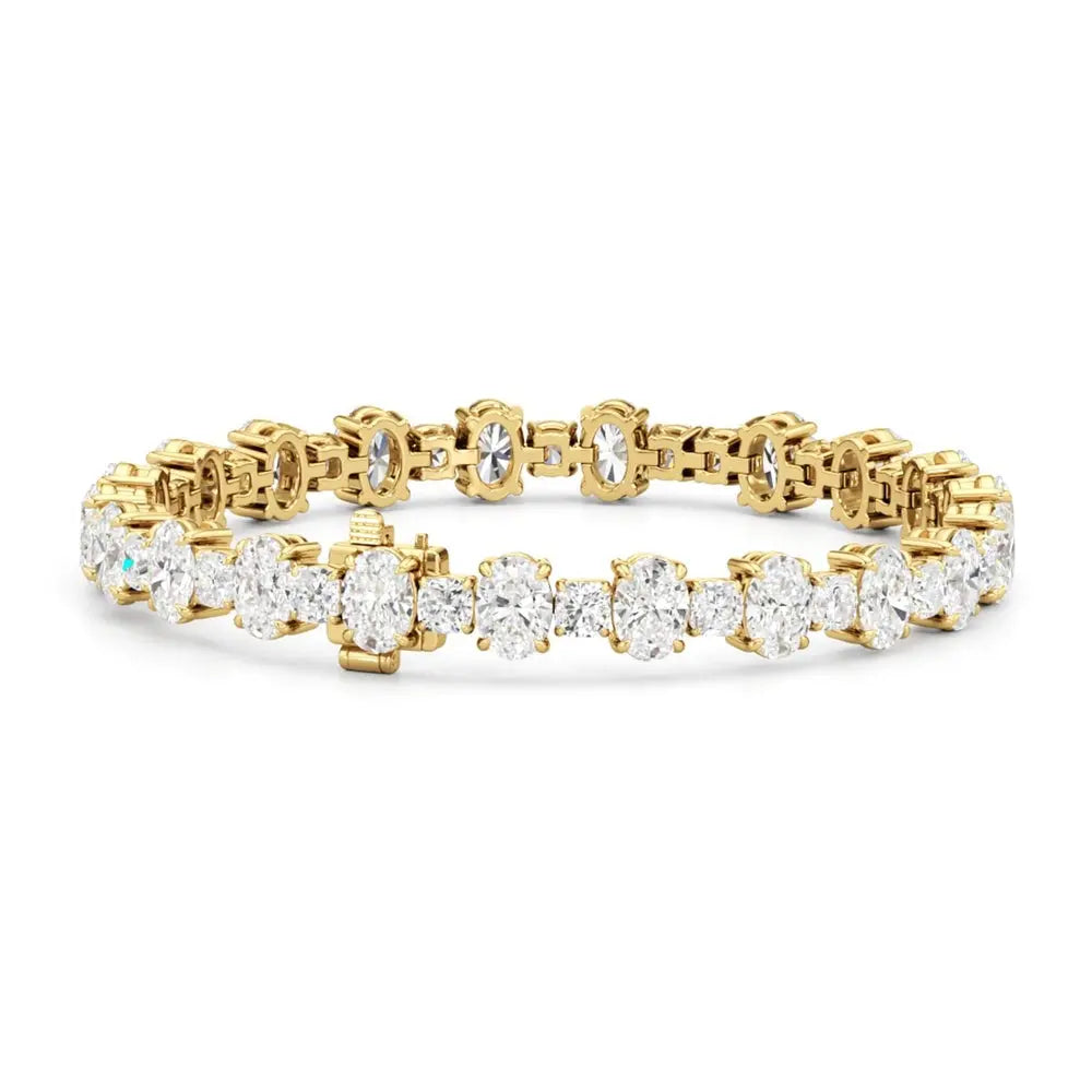 Oval and Cushion Cut Lab Grown Diamond Tennis Bracelet in 18K Gold, side view - Future Jewelry