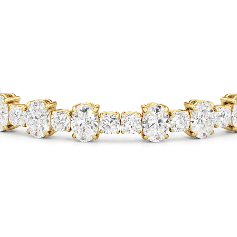 Oval and Cushion Cut Lab Grown Diamond Tennis Bracelet in 18K Gold worn on wrist - Future Jewelry
