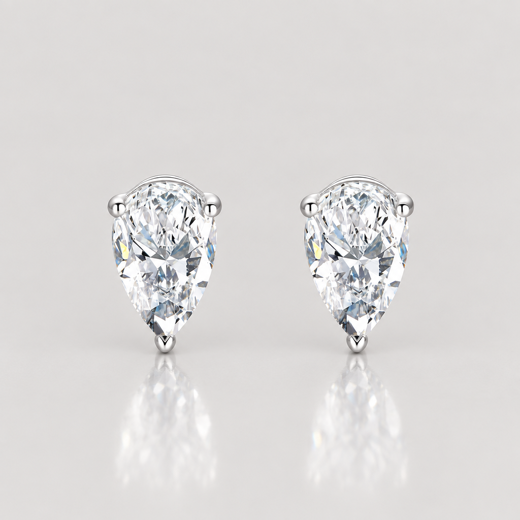 Pear Cut Lab Grown Diamond Stud Earrings in 18K White Gold - Future Jewelry