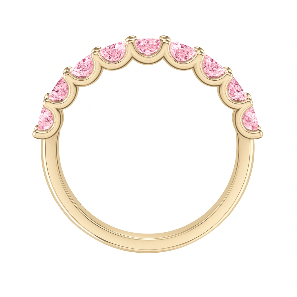 Pink lab diamond eternity ring in solid 14K gold with round cut stones