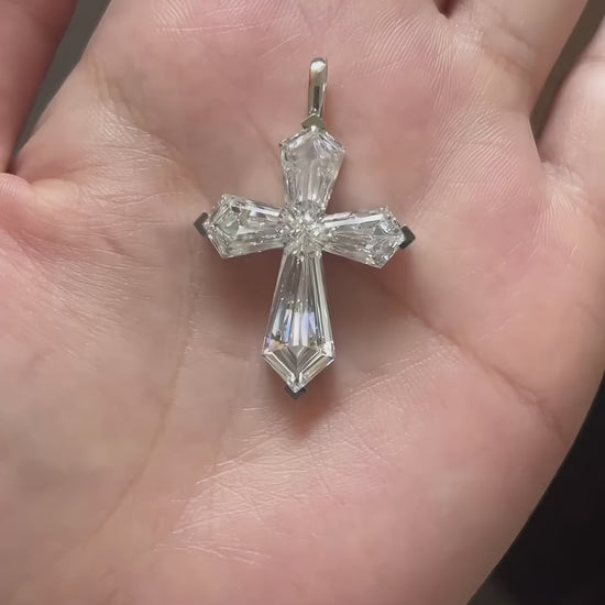 Lab grown diamond cross pendant in white and pink diamonds, video