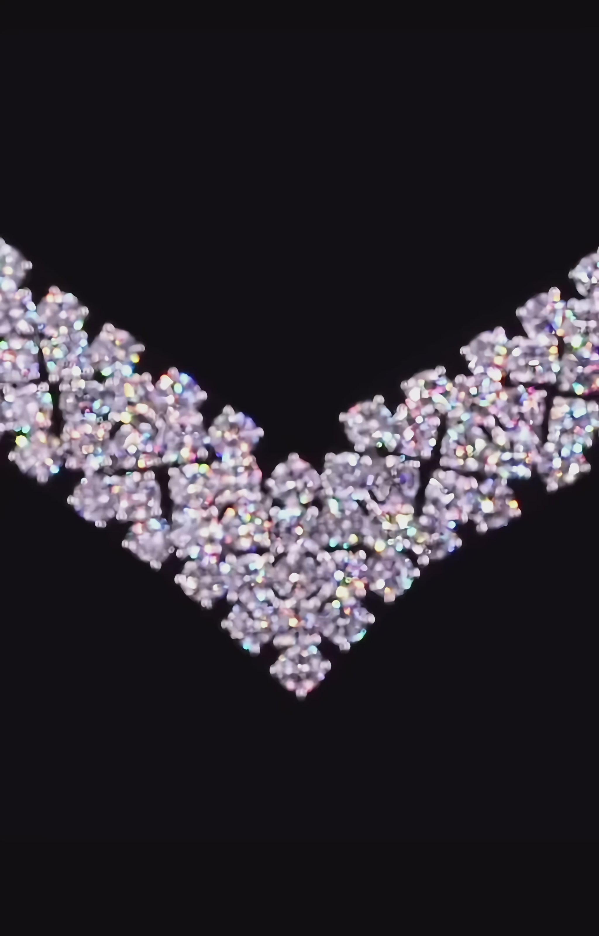 58 carat lab grown diamond mesh V necklace in 14K white gold, video