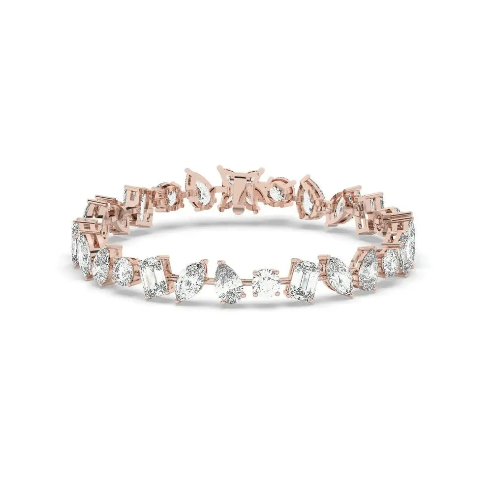 Eternal Radiance Round & Emerald Cut LG Diamond Tennis Bracelet – 13 Carat, 18K Rose Gold, Ethical Luxury
