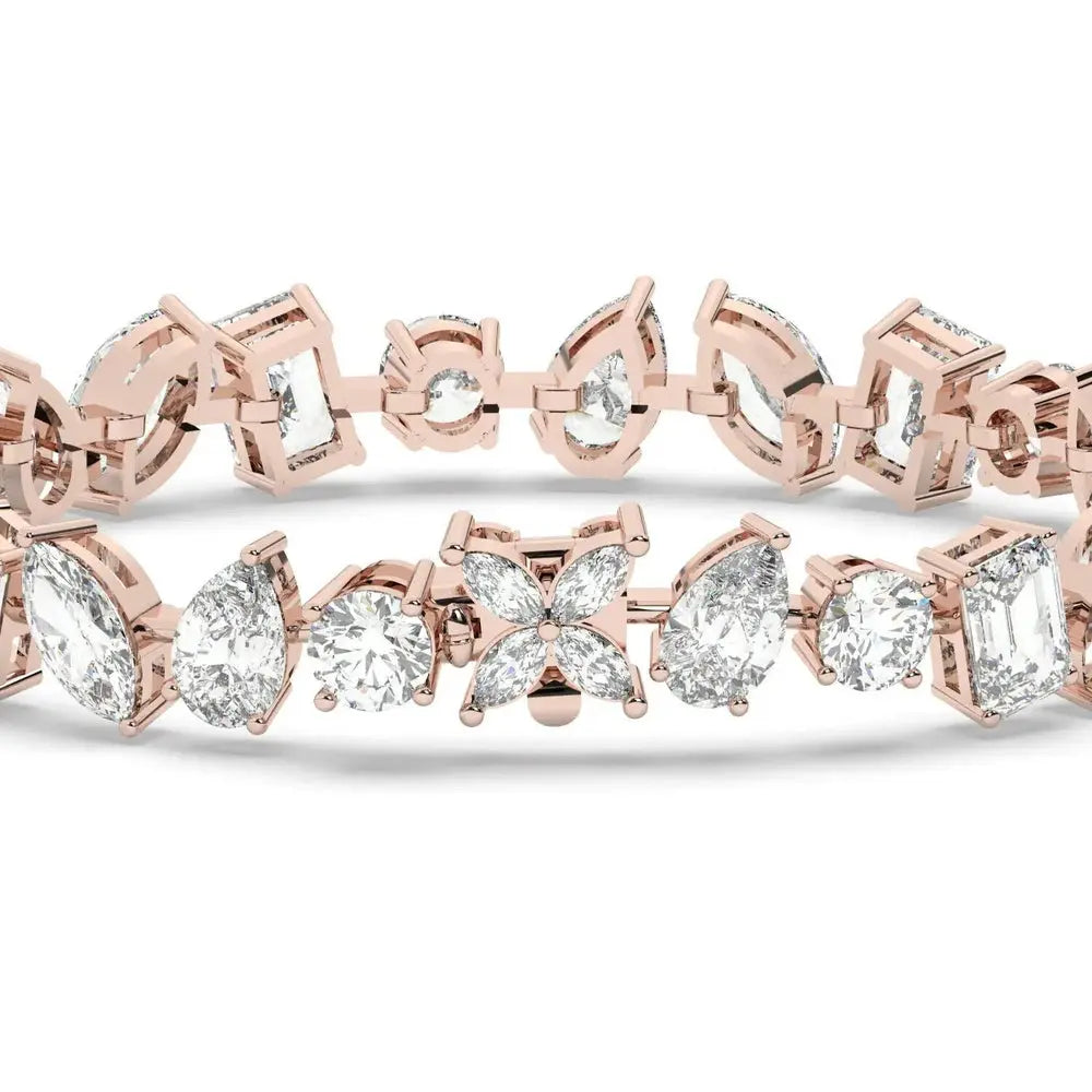 Eternal Radiance Round & Emerald Cut LG Diamond Tennis Bracelet – 13 Carat, 18K Rose Gold, Ethical Luxury
