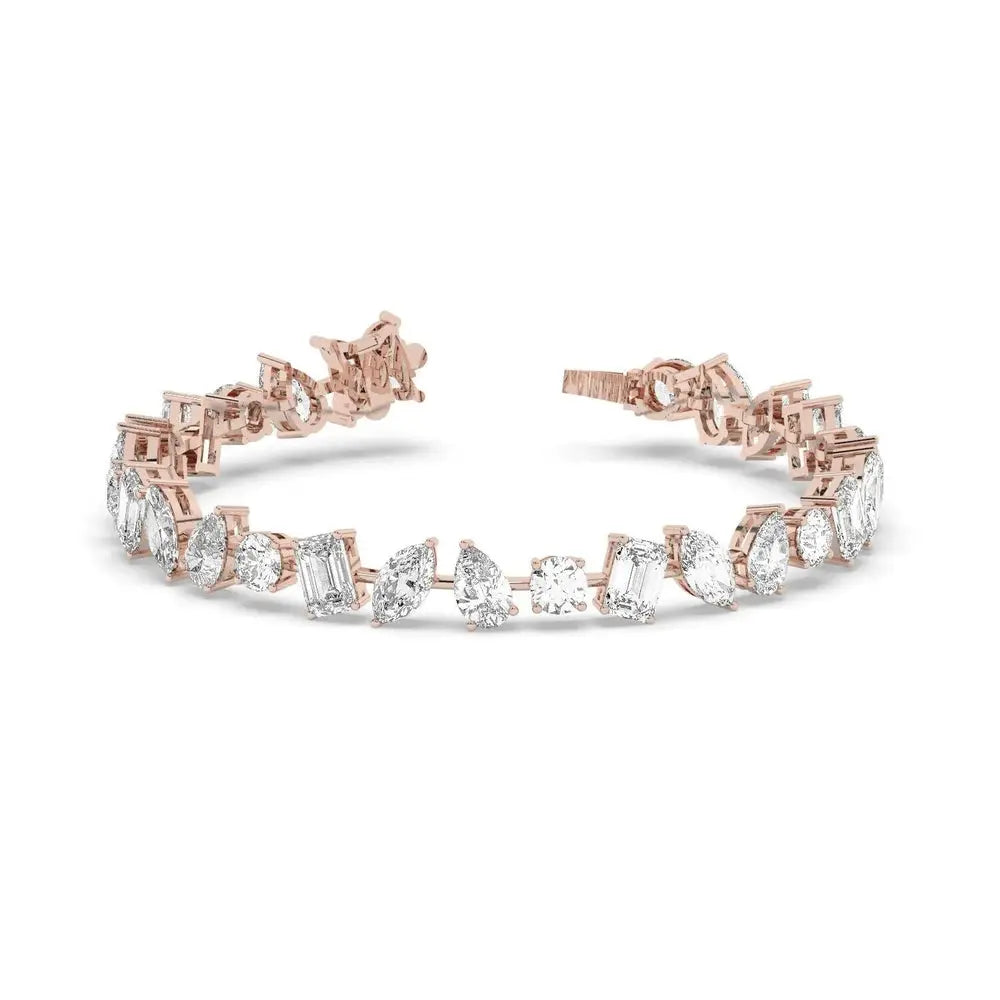 Eternal Radiance Round & Emerald Cut LG Diamond Tennis Bracelet – 13 Carat, 18K Rose Gold, Ethical Luxury