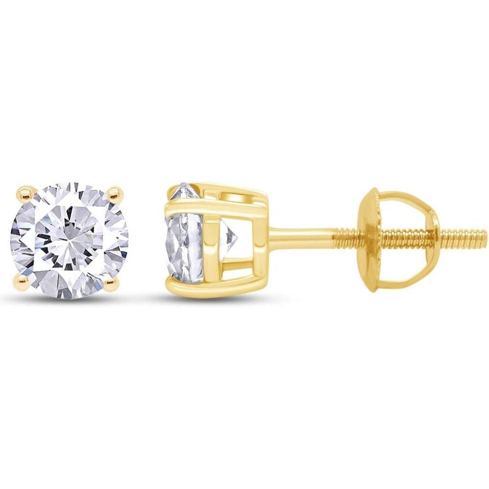 Round Lab Grown or Natural Diamond Stud (IGI Certified 0.70 ct & up) Popular Plus Quality Screw Back Earrings in 14k Solid Gold - Future Jewelry