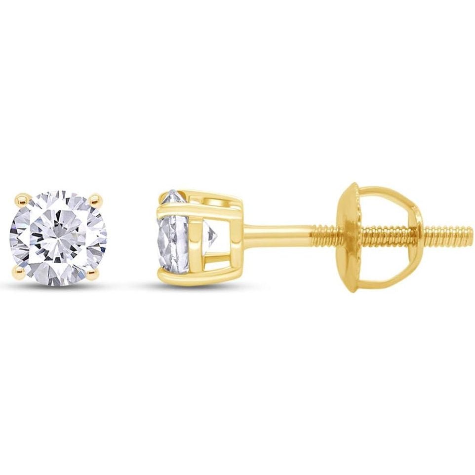 Round Lab Grown or Natural Diamond Stud (IGI Certified 0.70 ct & up) Popular Plus Quality Screw Back Earrings in 14k Solid Gold - Future Jewelry