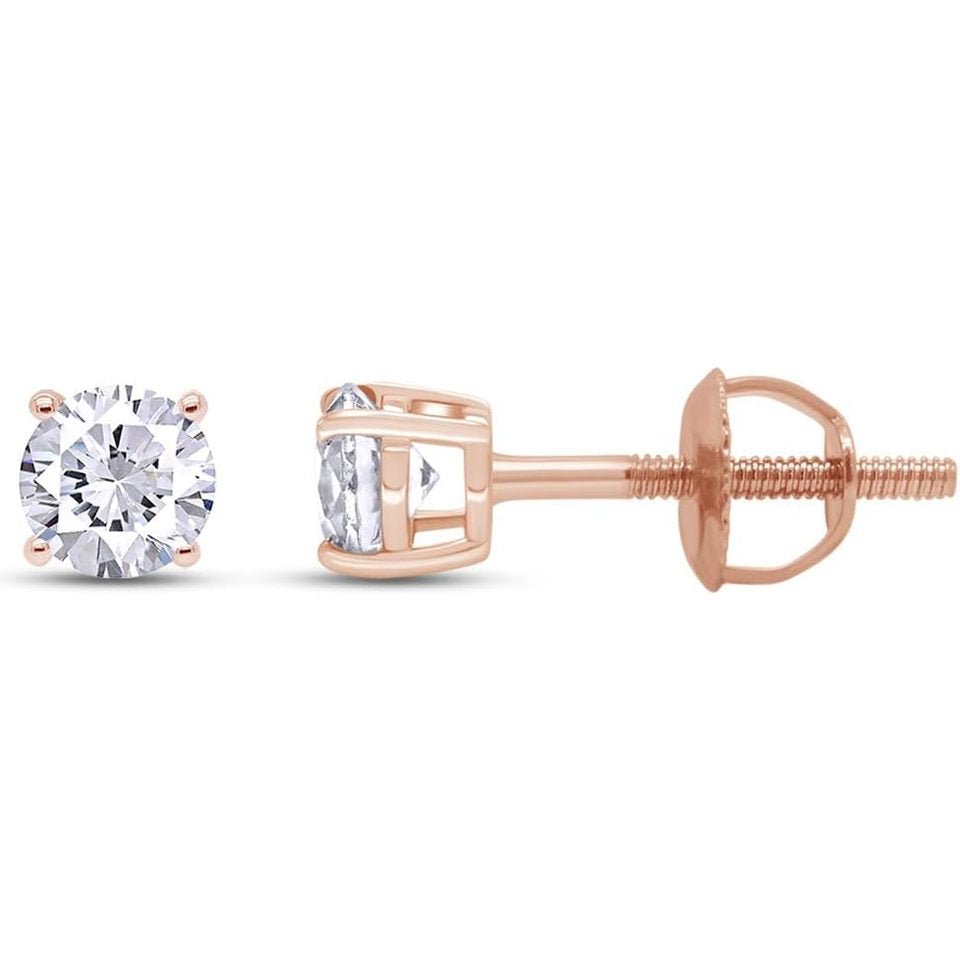 Round Lab Grown or Natural Diamond Stud (IGI Certified 0.70 ct & up) Popular Plus Quality Screw Back Earrings in 14k Solid Gold - Future Jewelry