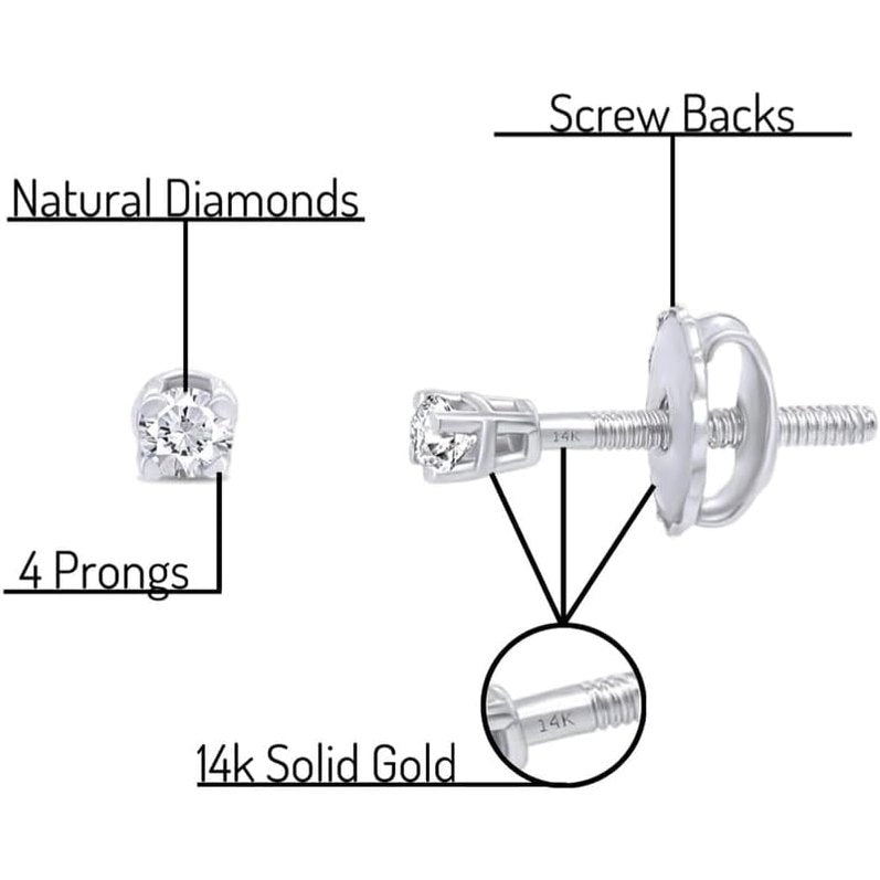 Round Lab Grown or Natural Diamond Stud (IGI Certified 0.70 ct & up) Popular Plus Quality Screw Back Earrings in 14k Solid Gold - Future Jewelry
