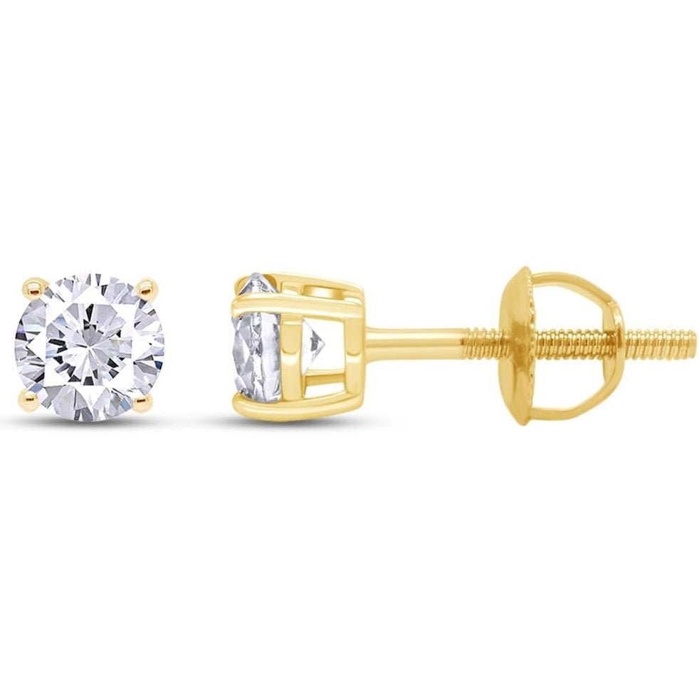 Round Lab Grown or Natural Diamond Stud (IGI Certified 0.70 ct & up) Popular Plus Quality Screw Back Earrings in 14k Solid Gold - Future Jewelry