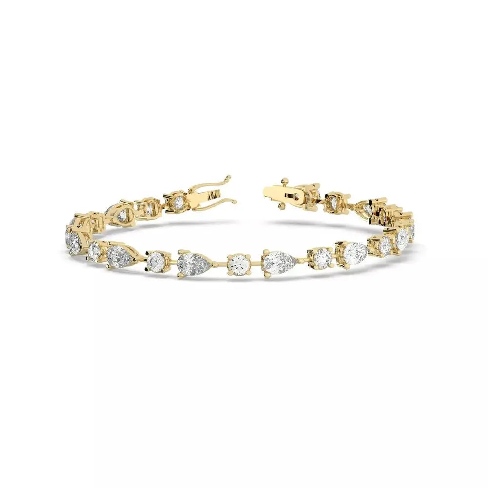 Celestial Harmony Round & Pear Cut LG Diamond Tennis Bracelet – 8.80 Carat, 18K Yellow Gold, Ethical Luxury