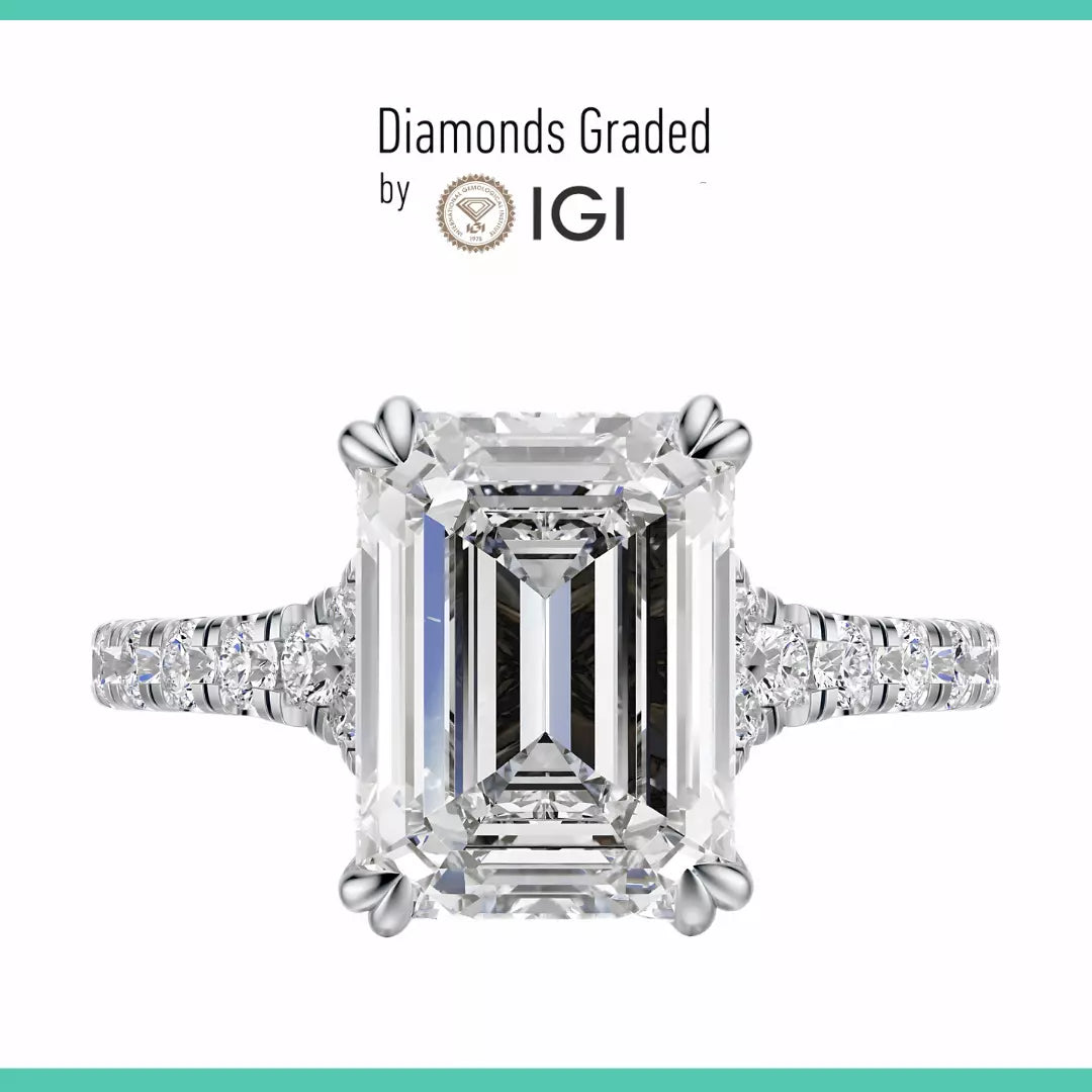2.50 Carat Emerald-Cut Solar Diamond Engagement Ring – Certified, 14K White Gold
