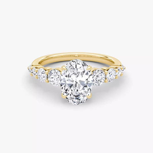 3.00 Carat Oval-Cut Lab-Grown Diamond Engagement Ring with Side Stones - 14K Yellow Gold