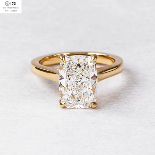 3.80Carat E Color VVS2 Clarity Cushion Cut Lab Grown Diamond Engagement Ring in 14K or 18k Yellow Gold