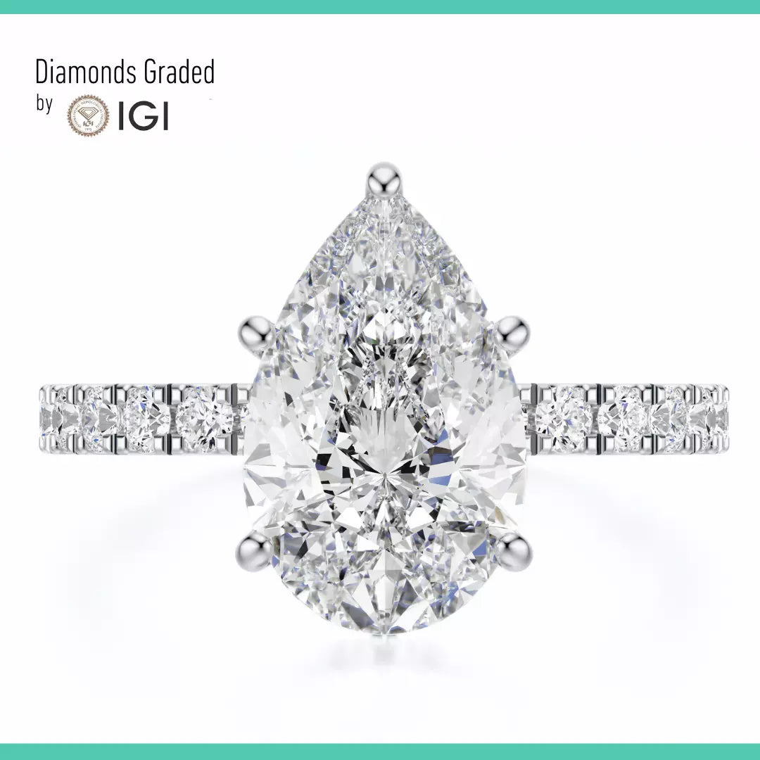 IGI Certified 3.80 CT- Pear Cut F VS2 Lab Grown Diamond Ring Platinum 900