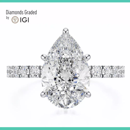 IGI Certified 3.80 CT- Pear Cut F VS2 Lab Grown Diamond Ring Platinum 900