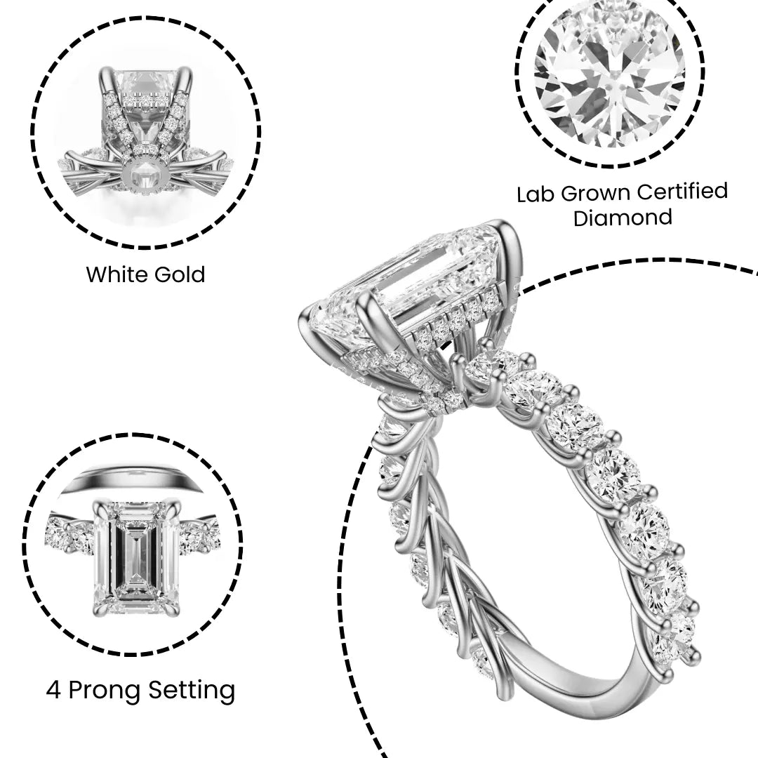 4 Carat Emerald-Cut Solar Diamond Engagement Ring – IGI Certified, 14K White Gold
