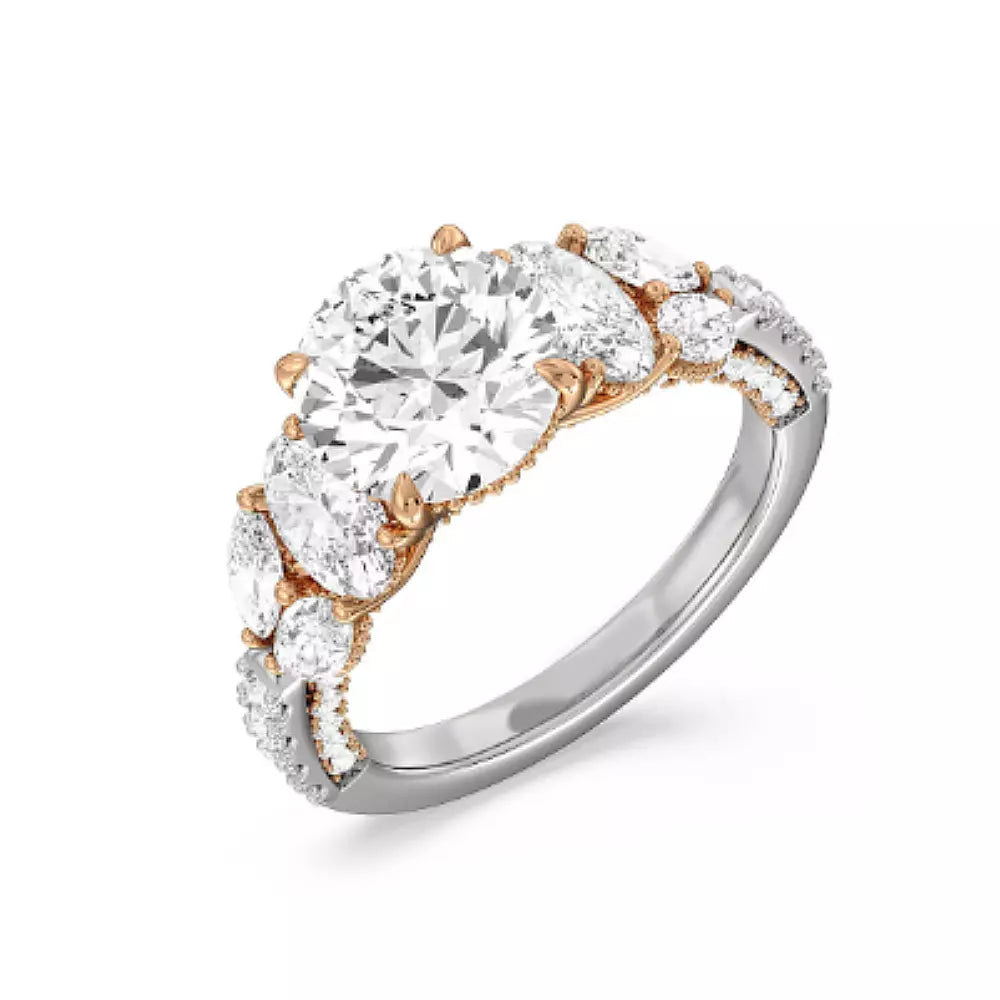 Diamond Engagement Ring Round Cut 3.00 Ct IGI GIA Lab Grown 14K Multi Tone Gold