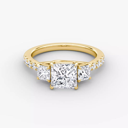 14k Yellow Gold 3 Carat Princess-Cut Three-Stone Diamond Engagement Ring