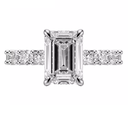 3 Carat Emerald-Cut Solar Diamond Engagement Ring – Certified, 14K White Gold