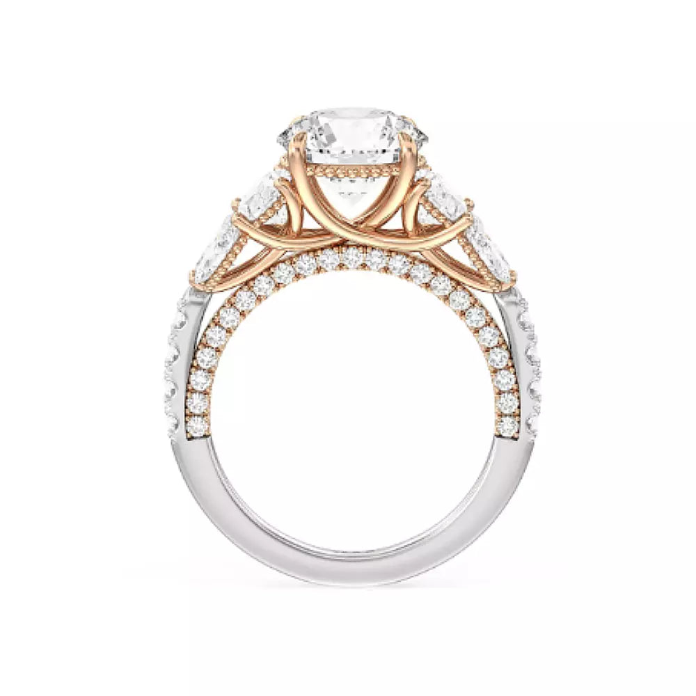 Diamond Engagement Ring Round Cut 3.00 Ct IGI GIA Lab Grown 14K Multi Tone Gold