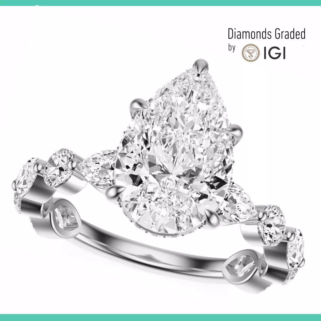 IGI Certified 4.10 CT Pear Cut F VS2 Lab Grown Diamond Ring Platinum 900