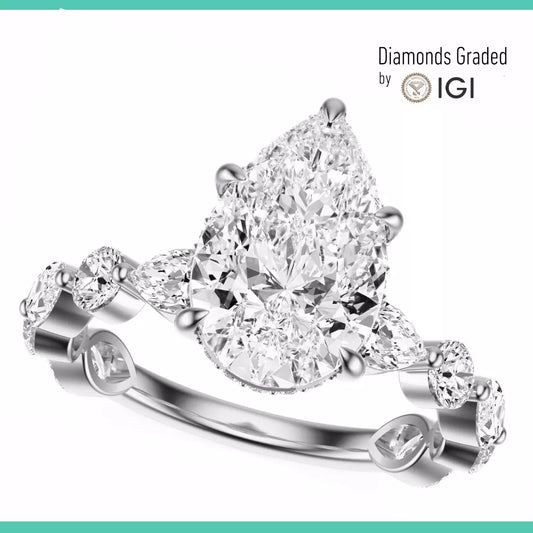 IGI Certified 4.10 CT Pear Cut F VS2 Lab Grown Diamond Ring Platinum 900