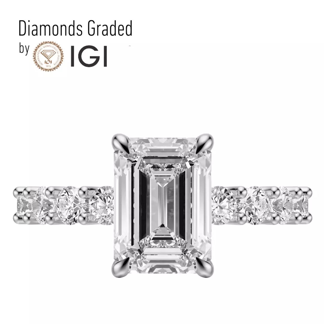 4 Carat Emerald-Cut Solar Diamond Engagement Ring – IGI Certified, 14K White Gold