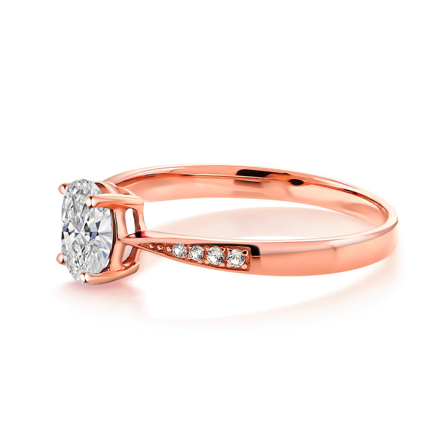 1.08 Carat Lab Grown Diamond Engagement Ring Oval & Round Cut, 10k Rose Gold with Custom Options