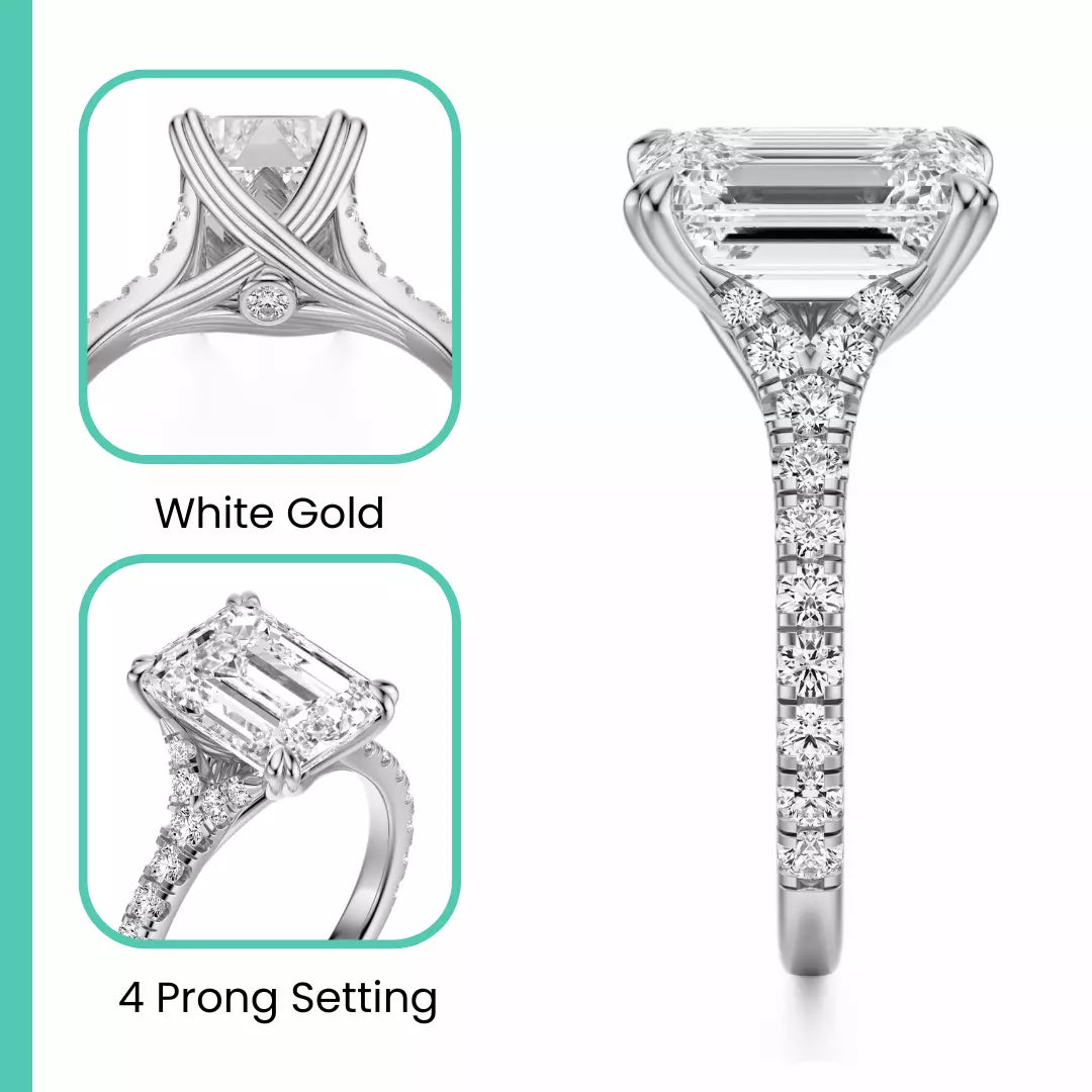 2.50 Carat Emerald-Cut Solar Diamond Engagement Ring – Certified, 14K White Gold
