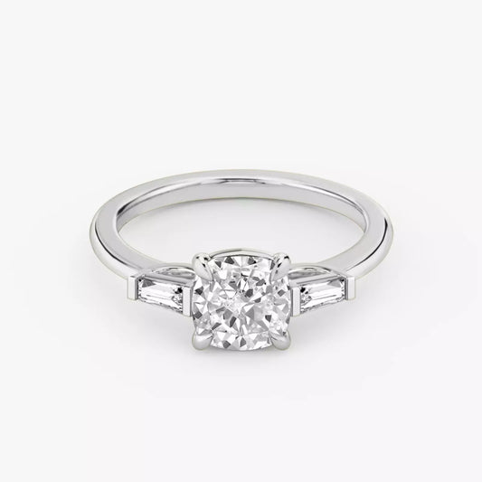 3 Carat Cushion-Cut Lab-Created Diamond Three-Stone Engagement Ring in 14k White Gold