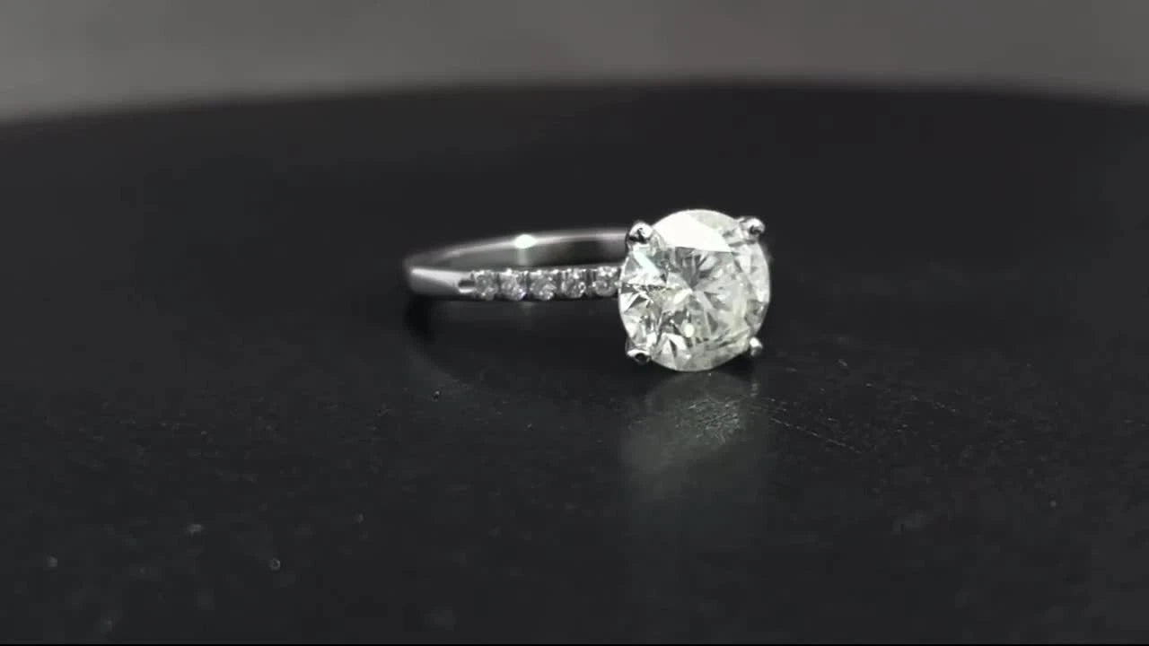 2.15 Carat Diamond Engagement Ring Round Cut Solitaire with Pavé Setting in 14k White Gold