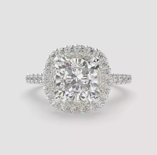 3 Carat Cushion-Cut 14K Certified Solar Diamond Engagement Ring