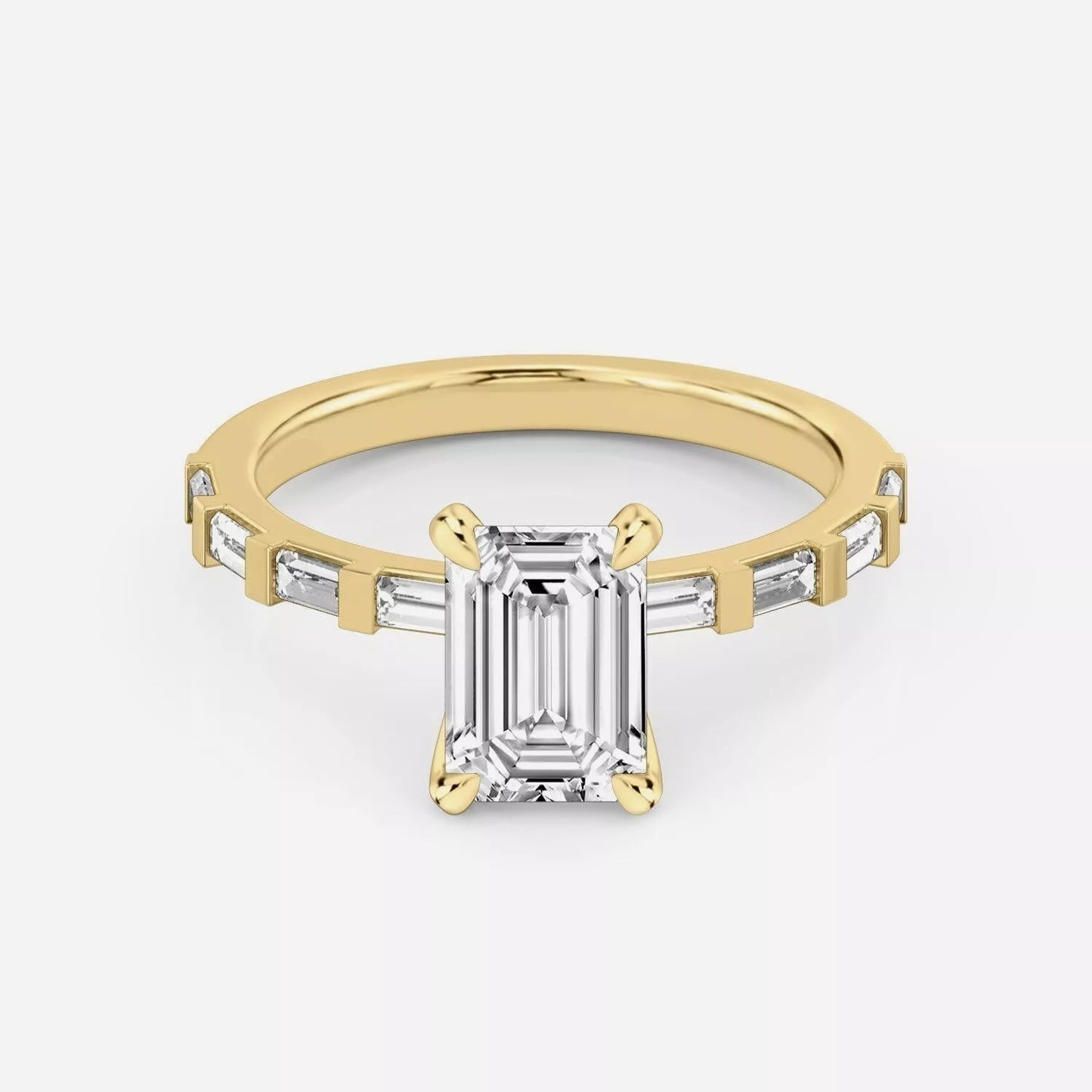 14k Yellow Gold 3 Carat Emerald-Cut Diamond Engagement Ring