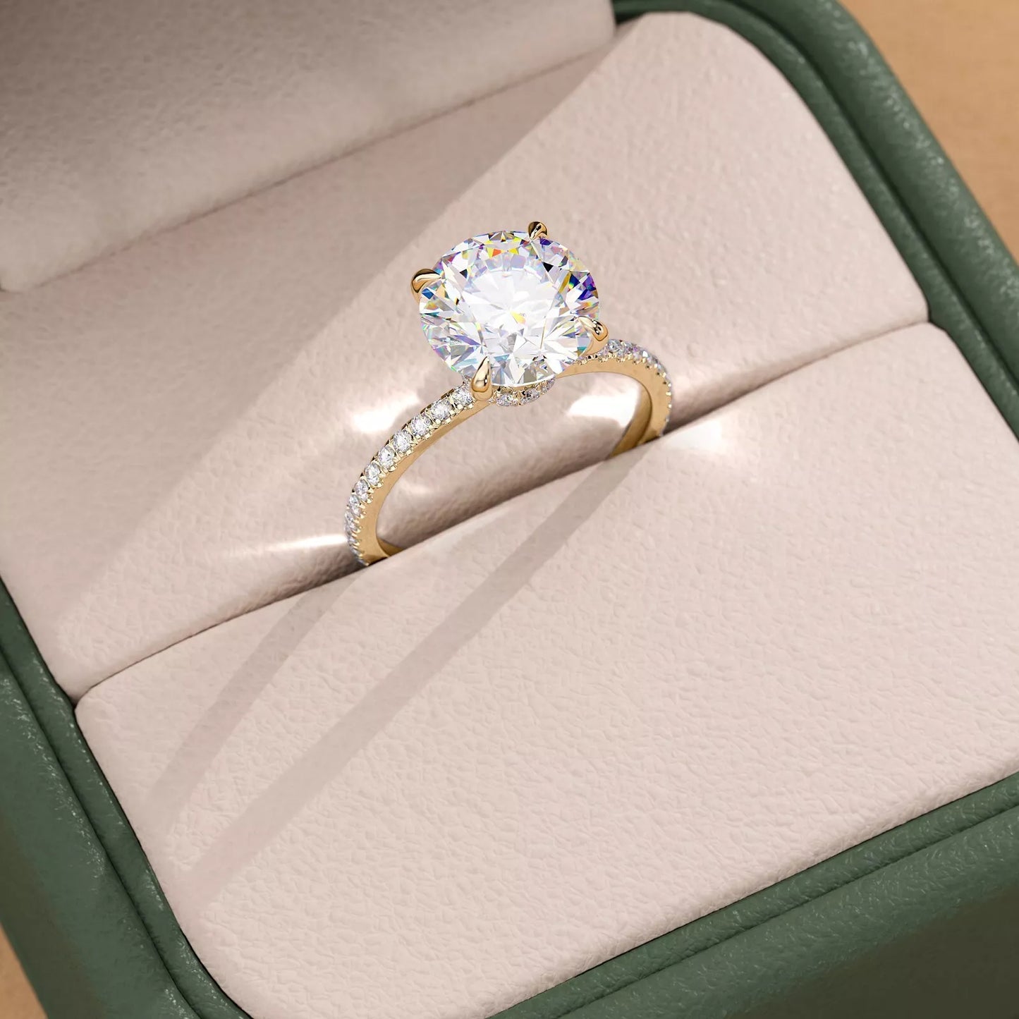Hidden Halo Lab Grown Diamond Engagement Ring with Pavé Band